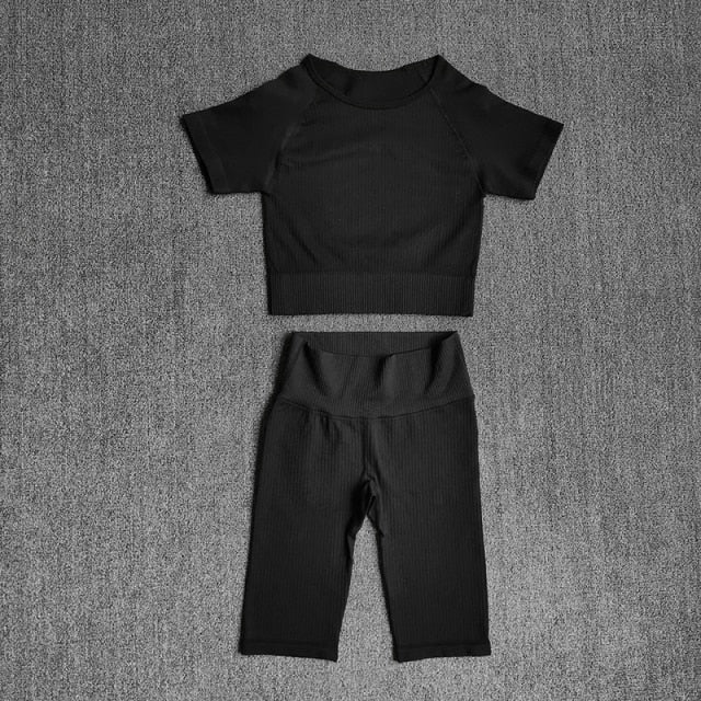 Seamless Set Women 2pcs Crop Top Workout